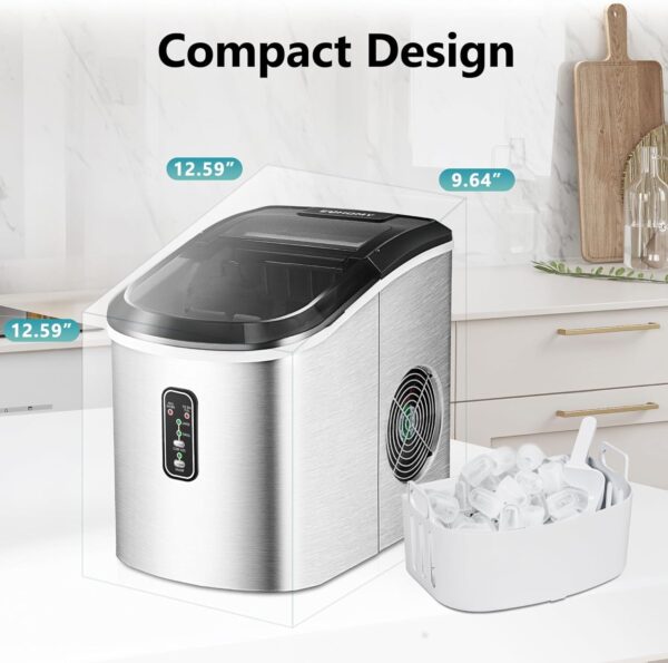 Nugget Ice Maker Countertop with Handle, Ready in 6 Mins, 34lbs Per Day, Removable Top Cover, Auto-Cleaning, Portable Sonic Ice Maker with Basket and Scoop, for Home/Party/RV/Camping (Black)