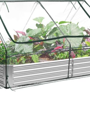 Land Guard 6x3x1ft Galvanized Raised Garden Bed with Waterproof Cover Small Mini Portable Antifreeze Greenhouse Kit for Metal Planter Box with 2 Huge Roll-up Zipper Door Window