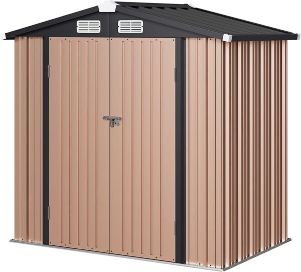 83a5a72cb71b448e9e14d2080ec4bdd5 Aoxun 6.2×4 FT Shed Outdoor Storage Shed Metal Garden Shed with Lockable Doors & Slooping Roof Tool Shed Bike Shed for Backyard, Patio, Poolside (Brown)