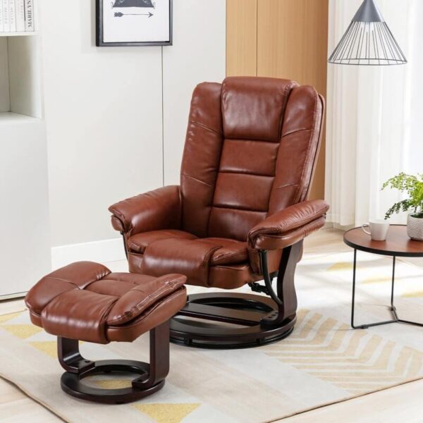 Multi-Position Recliner and Curved Ottoman with Swivel Base