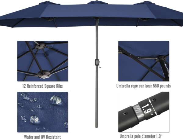 83e41c3515604cb0af489fdf3d1296e5 15ft Patio Umbrella with Solar Lights, Large Double Umbrella Outdoor, Rectangle 180”x106” Umbrellas with 156 PCS LED Lights and Crank Handle for Backyard Deck Pool Shade in Black(1.9′′ Pole)