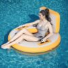 Round Inflatable Floating Dock, Sunchill Float Ring, Hammock Tanning Pool with 4in Woven Fabric, Manual Pump for 1-2 Min Quick Inflate/Deflate, Fits 2-8, Ideal for Lakes, Pools, Oceans