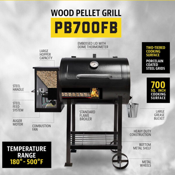 8405ba01722f48baa596776e9b54fd6b 700FB Wood Fired Pellet Grill with Flame Broiler, 700 Sq. In. Cooking Space