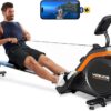 Magnetic/Water Rowing Machine 350 LB Weight Capacity – Foldable Rower for Home Use with Bluetooth, App Supported, Tablet Holder and Comfortable Seat Cushion