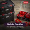 Keter Stack-n-Roll Modular Tools Organizer for Garage Storage and DIY, 3 Piece Resin Rolling Tool Box System for Small Parts