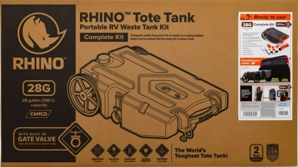 Heavy Duty 28 Gallon Portable RV Waste Holding Tank with Hose and Accessories Durable Leak Free and Odorless RV Tote Tank (39004)