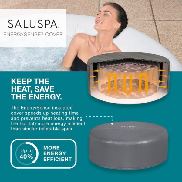 Bestway SaluSpa Miami EnergySense AirJet Inflatable Hot Tub Spa (71′′ x 26′′) | Portable Hot Tub with 2 Covers (1 Energy-Efficient Thermal Cover and 1 Standard Cover) | Fits Up to 2-4 Persons | Black