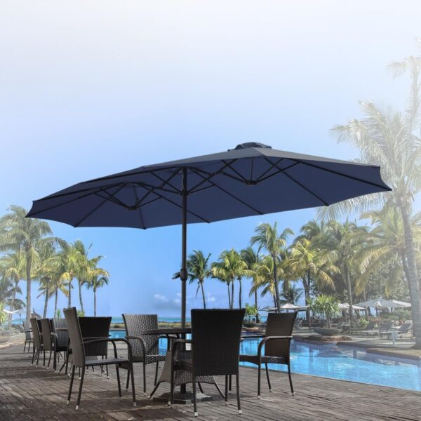 84582c0816e04b49877aec12c9aa2c55 15ft Patio Umbrella with Solar Lights, Large Double Umbrella Outdoor, Rectangle 180”x106” Umbrellas with 156 PCS LED Lights and Crank Handle for Backyard Deck Pool Shade in Black(1.9′′ Pole)