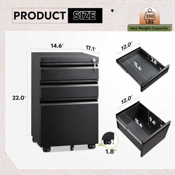 8558d22939594e5ebcca7835c414f032 DEVAISE 3 Drawer Mobile File Cabinet Under Desk Office, Fully Assembled Except Casters, Letter/Legal Size, Black