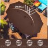 15 ft Large Patio Umbrella with Solar Lights Double-Sided Outdoor Rectangle Market Umbrellas with 36 LED Lights/Base Included/Easy Crank for Patio Garden Yard Pool Lawn, Brown