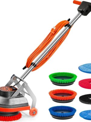 Commercial Floor Scrubber Machine with Brushes and Pads, Heavy Duty Floor Buffer Polisher and Cleaner- Deep Cleaning Tile and Grout, Hardwood Floors and Carpets without Getting on Hands and Knees