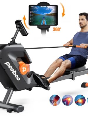 Magnetic Rowing Machine, 8-Level Resistance, Foldable, Ergonomic Design, Supports 350 lbs, Home Exercise Equipment