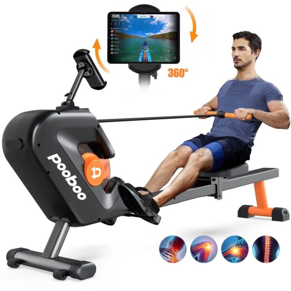 Magnetic Rowing Machine, 8-Level Resistance, Foldable, Ergonomic Design, Supports 350 lbs, Home Exercise Equipment