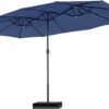 15ft Patio Umbrella Double-Sided Outdoor Market Extra Large Umbrella with Crank, Umbrella Base Included (Dark Red)