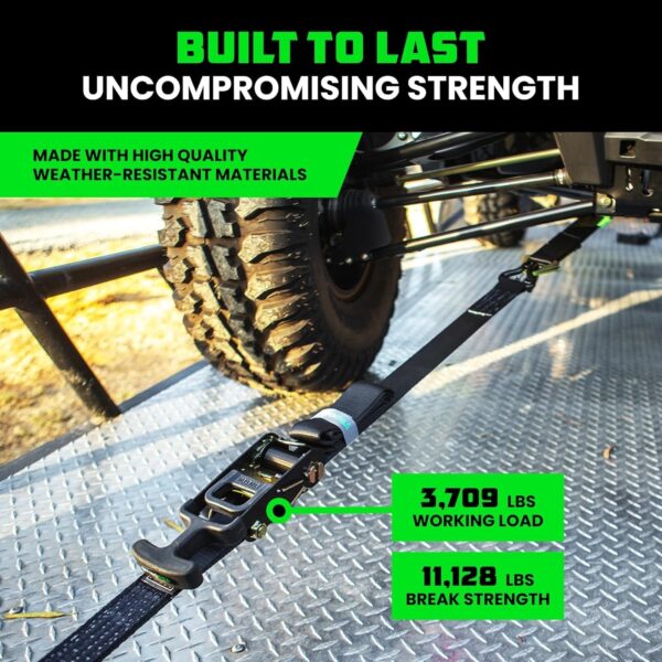 8613fff722ab4e4d8a2f7800798f8e77 Car Tie Down Straps for Trailers with J Hooks (4-Pack) – 2 Inch x 8 Feet (10,000lb Break Strength) – Heavy Duty T-Handle Car Hauler Tire Straps for Trailer & UTV with Axle Straps – Black