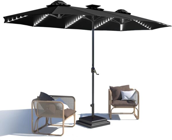 861b82d65d7a469c80c77a300435a683 15ft Patio Umbrella with Solar Lights, Large Double Umbrella Outdoor, Rectangle 180”x106” Umbrellas with 156 PCS LED Lights and Crank Handle for Backyard Deck Pool Shade in Black(1.9′′ Pole)