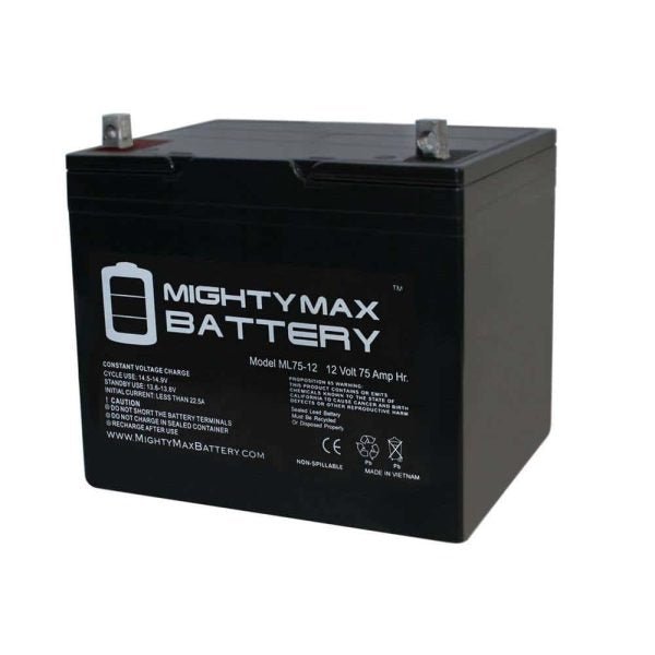 MIGHTY MAX BATTERY ML75-12 12-Volt 75 Ah Rechargeable Sealed Lead Acid (SLA) Battery