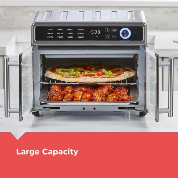 Crisp ‘N Bake Air Fryer Toaster Oven Combo, 12 in 1 Countertop Convection Oven Cooks Food Fast, Fits a Whole Pizza or 6 Toast Slices, French Doors with Stainless Steel Finish