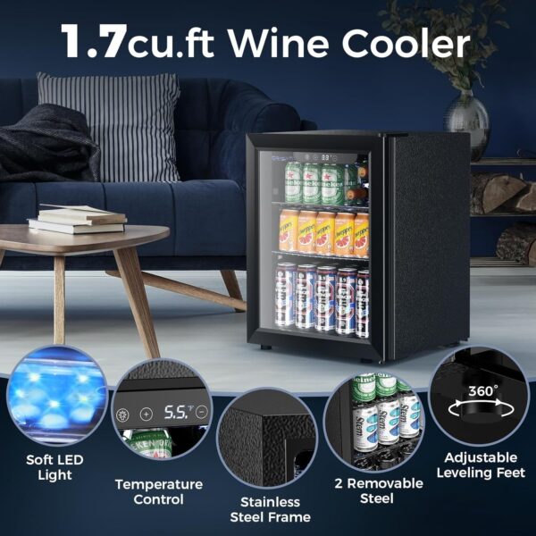 Mini Fridge 130 Can Beverage Refrigerator Cooler, 3.2 Cu.Ft Drink Fridge for Soda Wine Beer, Adjustable Temperature Control for Home Office, Black