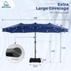 15ft Double Sided Patio Umbrella with Solar Lights, Outdoor Large Umbrellas with Crank Handle and 36 LED Lights, Rectangular Market Umbrella with Base Included for Deck Pool Shade