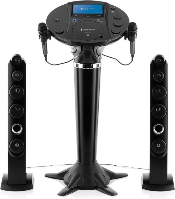 Portable WiFi Karaoke Machine for Adults – Black Pedestal with 7” Touchscreen, Built-In Speaker, Bluetooth, Recorder & 2 Wired Microphones