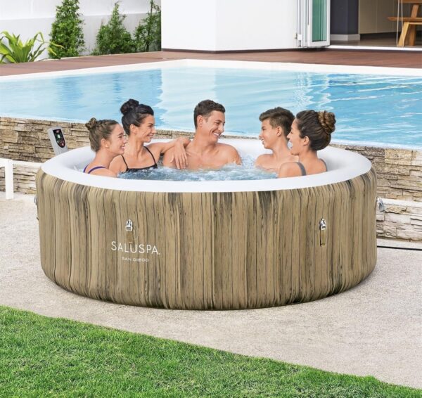 Bestway SaluSpa Miami EnergySense AirJet Inflatable Hot Tub Spa (71′′ x 26′′) | Portable Hot Tub with 2 Covers (1 Energy-Efficient Thermal Cover and 1 Standard Cover) | Fits Up to 2-4 Persons | Black