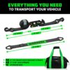 Car Tie Down Straps for Trailers with J Hooks (4-Pack) – 2 Inch x 8 Feet (10,000lb Break Strength) – Heavy Duty T-Handle Car Hauler Tire Straps for Trailer & UTV with Axle Straps – Black