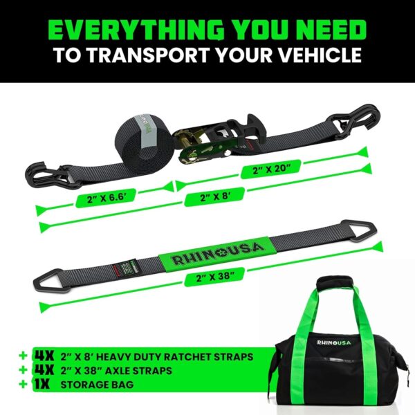 871fb822b3ff4a03bbbfa5836f031b74 Car Tie Down Straps for Trailers with J Hooks (4-Pack) – 2 Inch x 8 Feet (10,000lb Break Strength) – Heavy Duty T-Handle Car Hauler Tire Straps for Trailer & UTV with Axle Straps – Black
