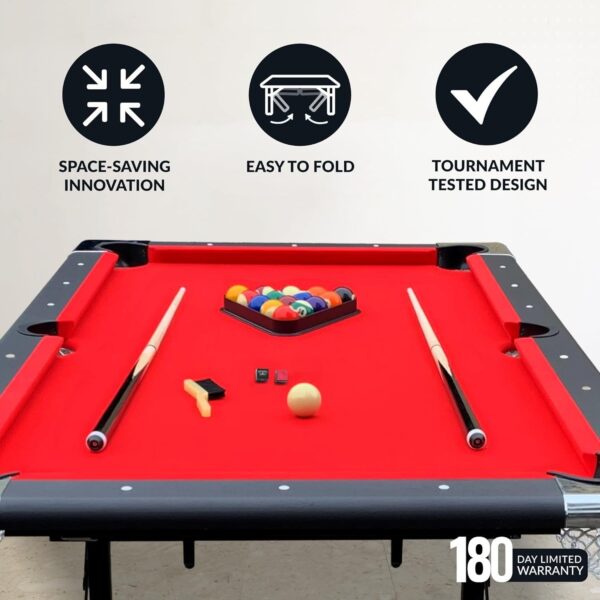 872e3fae5a02491b83f2420b65d2b69c Hathaway Fairmont 6 Ft Portable Pool Table, Adults Folding Billiards Tables for Game Room with Easy Foldable Storage, Includes Full Set of Billiard Balls, Cues, Chalk & Brush