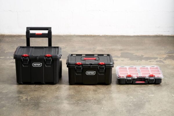 Keter Stack-n-Roll Modular Tools Organizer for Garage Storage and DIY, 3 Piece Resin Rolling Tool Box System for Small Parts