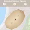 15 ft Large Patio Umbrella with Solar Lights Double-Sided Outdoor Rectangle Market Umbrellas with 36 LED Lights/Base Included/Easy Crank for Patio Garden Yard Pool Lawn, Brown