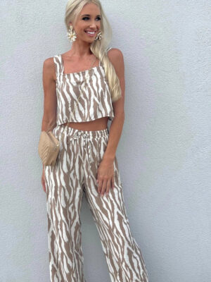 Animal Print Linen Crop Top