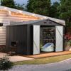 Aoxun 5×2.7 FT Outdoor Metal Storage Shed – Durable Water-Resistant Galvanized Steel, Sloping Roof Design, Lockable Door – Ideal for Tool Storage on Lawn, Patio & Backyard (Black)