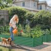8x4x2ft 2pcs Large Raised Garden Bed Kit, Galvanized Metal Planter Box with Gloves, Ground Nails & Safety Rubber, Outdoor Above Ground Planters for Plants Vegetables Flowers, Green