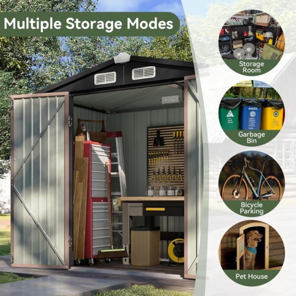 880d3f90a7f044d389044ba9cf16636e Aoxun 6.2×4 FT Shed Outdoor Storage Shed Metal Garden Shed with Lockable Doors & Slooping Roof Tool Shed Bike Shed for Backyard, Patio, Poolside (Brown)