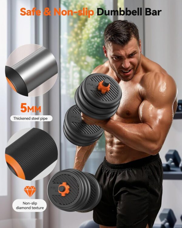 Adjustable Dumbbells, 20/30/40/45/70/90lbs Free Weight Set with Connector, 5 in1 Dumbbells Set Used as Barbell, Kettlebells, Push up Stand, Weight Plate, Fitness Exercises for Home Gym Suitable Men/Women
