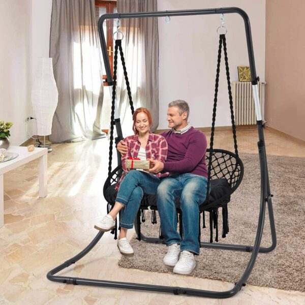 88217d11771149728fe3ac24c65040da Hammock Chair Macrame Hanging Swing with Cushion,Hanging Cotton Ropes, Metal Frame, 450 lbs Capacity Indoor Outdoor, Patio, Balcony, Living,Deck, Yard, Garden(Double Swing) Beige