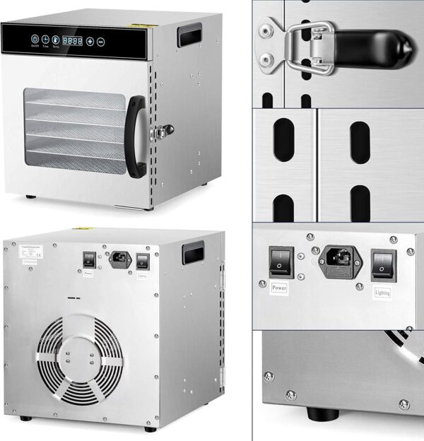 887e7fb92b834186ab71c59c61960e3e Tray Food Dehydrator, Steel Fruit Dry Machine with 30 90∼C Adjustable Thermostat, 24hr Digital Timer