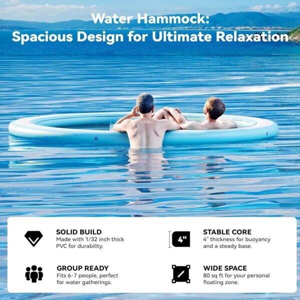 889003262e914c869a2c5bd8a873dff6 Round Inflatable Floating Dock, Sunchill Float Ring, Hammock Tanning Pool with 4in Woven Fabric, Manual Pump for 1-2 Min Quick Inflate/Deflate, Fits 2-8, Ideal for Lakes, Pools, Oceans