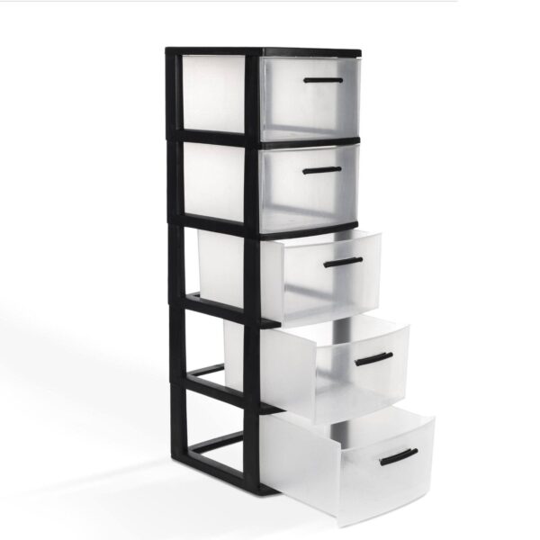 5-Drawer Plastic Storage Unit with Clear Drawers in White (2 Pack)