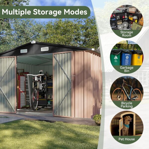 8903a62d39f2428187e1c5396dfb08c1 Aoxun 6.2×4 FT Shed Outdoor Storage Shed Metal Garden Shed with Lockable Doors & Slooping Roof Tool Shed Bike Shed for Backyard, Patio, Poolside (Brown)