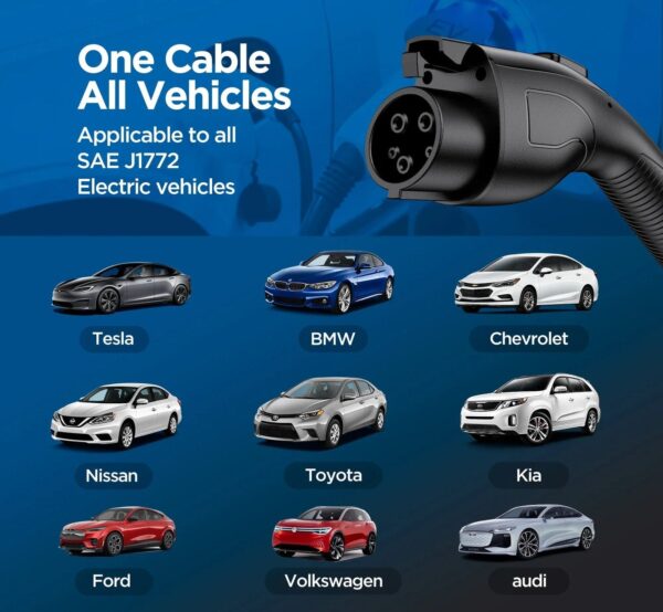 Level 2 & Level 1 EV Charger, 16Amp 110-240V Portable J1772 Electric Car Charger with Adjustable Amp Delayed Timer 25ft Long Cord