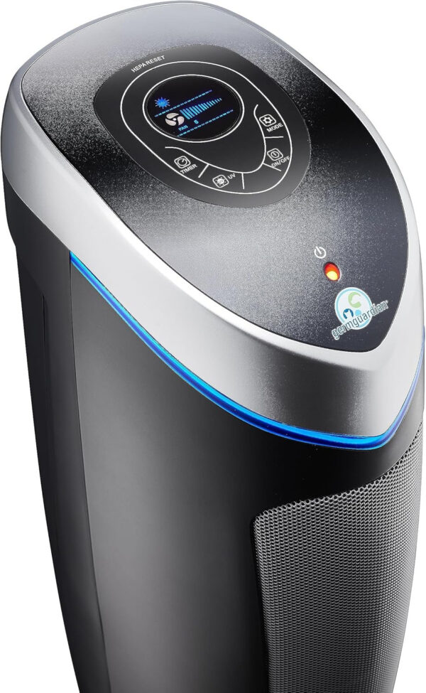 GermGuardian 5-In-1 HEPA Air Purifier for Home, Large Rooms Up To 915 Sq. Ft. with HEPA Pet Air Filter, UV-C Light & Odor Reduction, AC5250PT, 28′′ Tower, Black