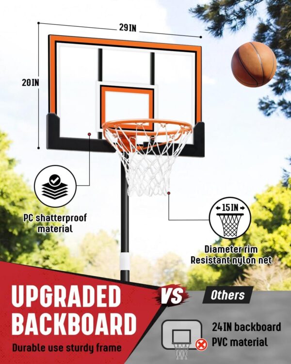 Kids Basketball Hoop Outdoor 3.2-7.2ft Adjustable, Portable Basketball Hoop & Goals for Kids/Teens/Youth in Pool/Backyard/Driveway/Indoor, 29 Inch Shatterproof Backboard and Enlarged Base