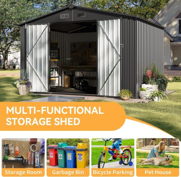 8a2bba6c905647e6a0fff61122464983 Aoxun 5×2.7 FT Outdoor Metal Storage Shed – Durable Water-Resistant Galvanized Steel, Sloping Roof Design, Lockable Door – Ideal for Tool Storage on Lawn, Patio & Backyard (Black)