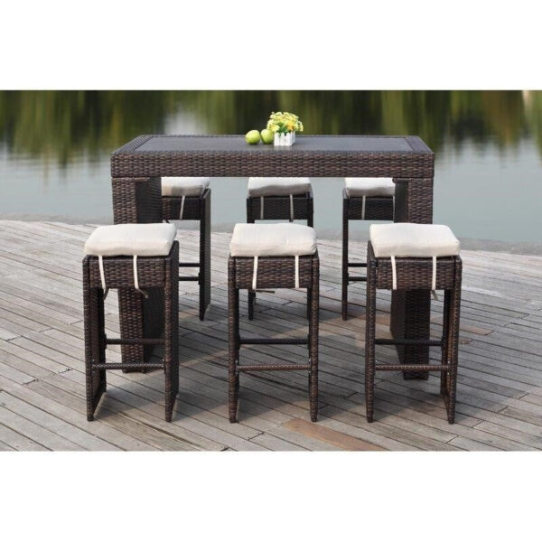 8a9b7d2fdab4428b85a42363d0c4f038 6 Person 59.1 Long Bar Height Dining Set with Cushions