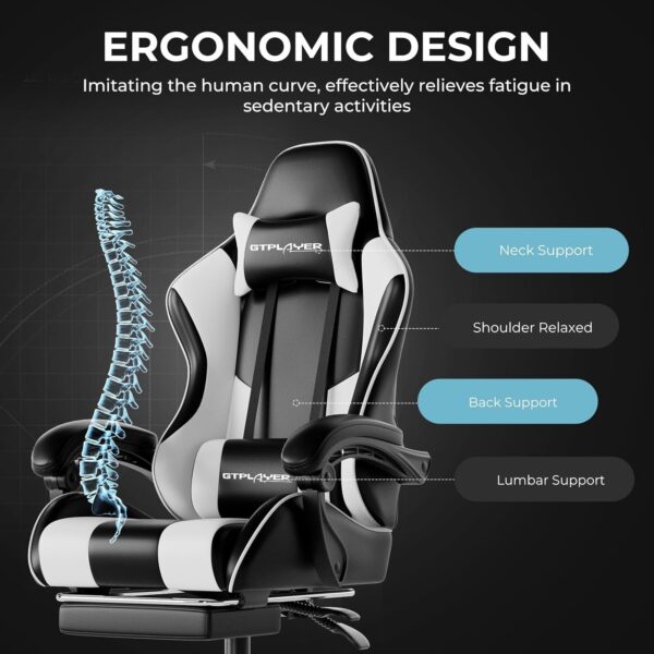 8ad9d83033d64451b02900ae201e44d0 Gaming Chair, Computer Chair with Footrest and Lumbar Support, Height Adjustable Game Chair with 360°-Swivel Seat and Headrest and for Office or Gaming (Faux Leather, Black)