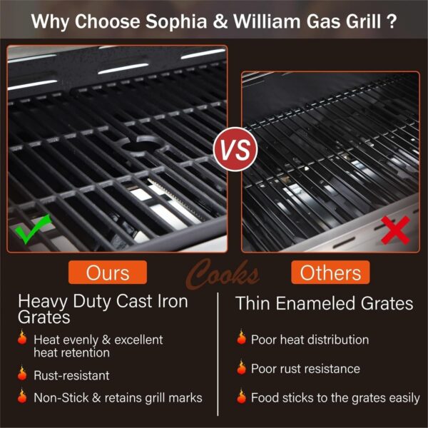 Burner Gas grill with side burner and enameled cast iron grille 42,000BTU outdoor cooking stainless steel propane grill Garden grill