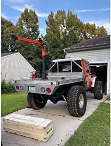 Pismire Winch Versatile 0.5T Folding Truck-Mounted Bed Crane Hoist Lift Pickup with Electric Winch 3500 lb 12V, Painted Steel 1100 lb Pickup 360° Swivel Base