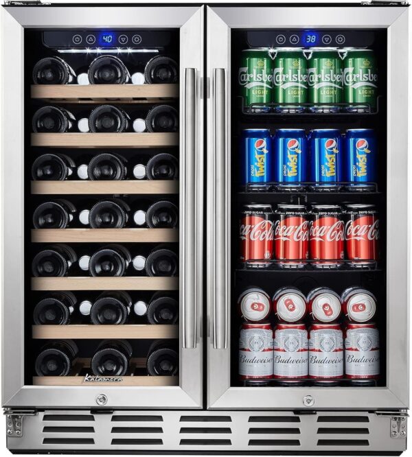 8b23c0cc86b54c79b5c258dbfef13720 24 inch Wine Cooler, 46 Bottle – Dual Zone Built-in or Freestanding Fridge with Stainless Steel Reversible Glass Door, for Home, Kitchen, or Office.